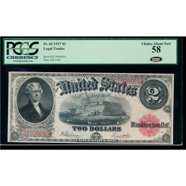 1917 $2 Legal Tender Note PCGS 58