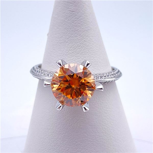 Plated 14KT White Gold 3 Ct VVs1 Orange Amber Fire Moissanite Ring