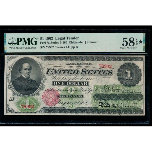 1862 $1 Legal Tender Note PMG 58EPQ