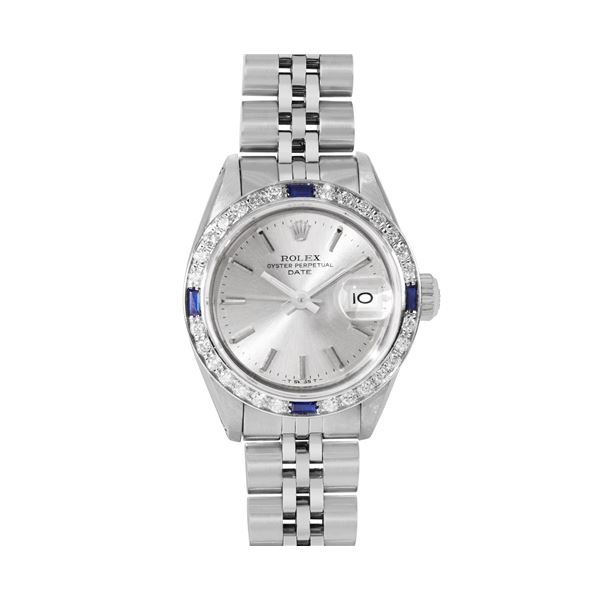Rolex Ladies Stainless Steel Sapphire And Diamond Bezel Date Watch