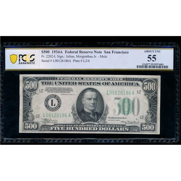 1934A $500 San Francisco FRN PCGS 55