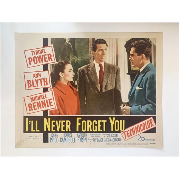 I'll Never Forget You original 1951 vintage lobby card