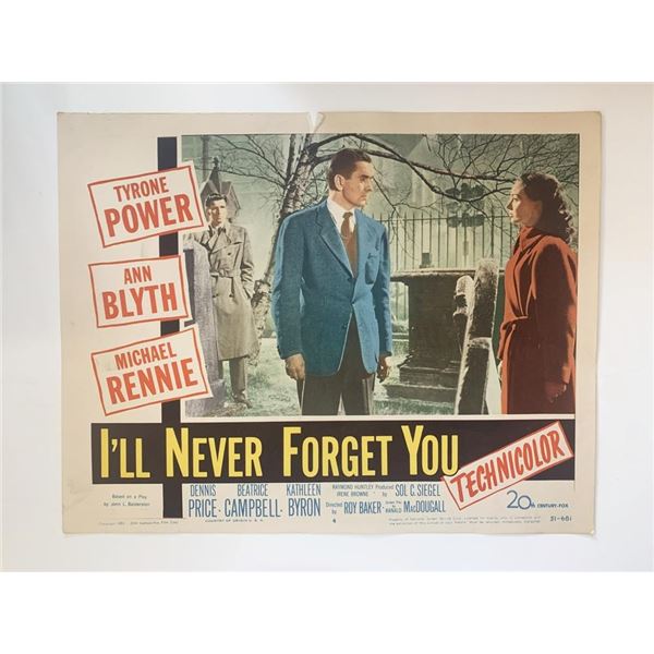 I'll Never Forget You original 1951 vintage lobby card