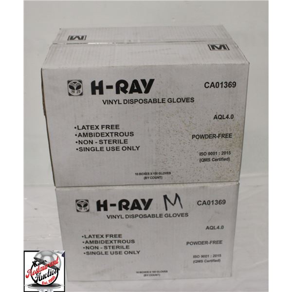2 CASES OF H-RAY MEDIUM VINYL DISPOSABLE GLOVES