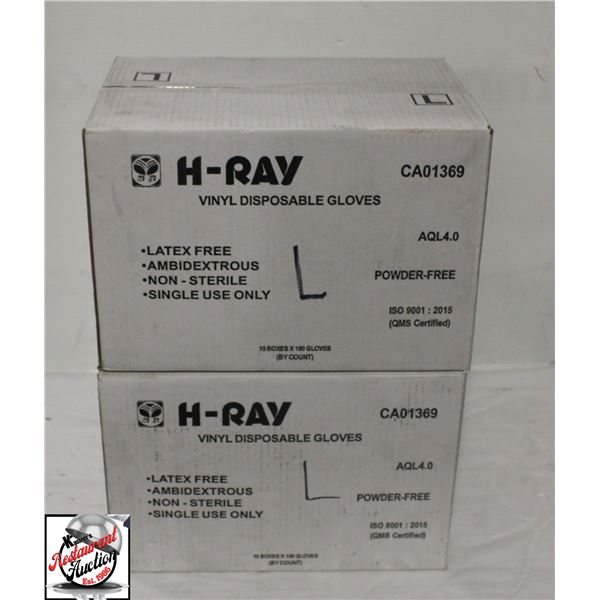 2 CASES PF H-RAY LARGE VINYL DISPOSABLE GLOVES