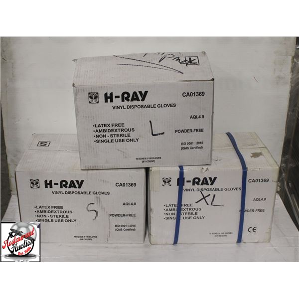 3 CASES PF H-RAY VINYL DISPOSABLE GLOVES