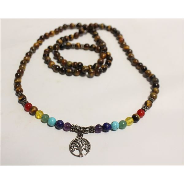 STONE TIGER EYE TREE OF LIFE NECKLACE