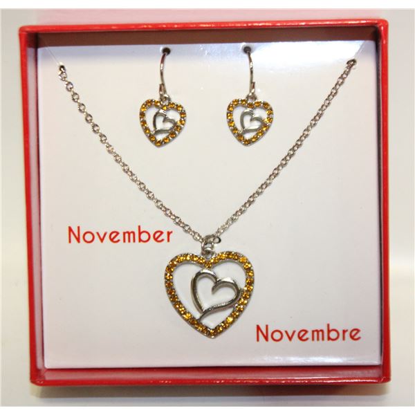 NOVEMBER HEART THEME EARRING AND NECKLACE SET