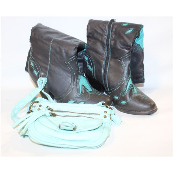 LADIES SZ 6 COWBOY STYLE BOOTS W/MATCHING PURSE