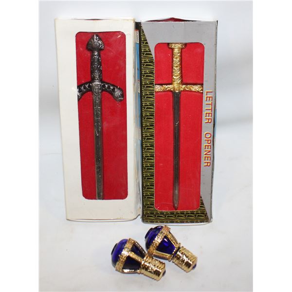 2 LETTER OPENERS WITH 2 OTHER ORNAMENTS