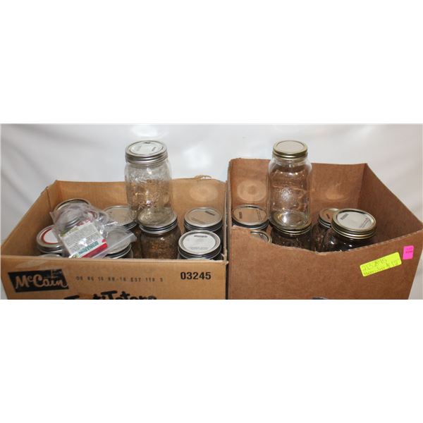 2 BOXES OF ASSORTED MASON JARS/CANNING LIDS ETC