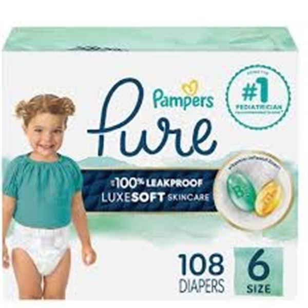 NEW REPACKED 108 DIAPERS PAMPERS PURE SIZE 6