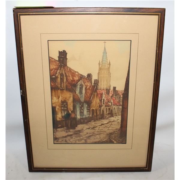 VINTAGE WATERCOLOR MATTED FRAMED