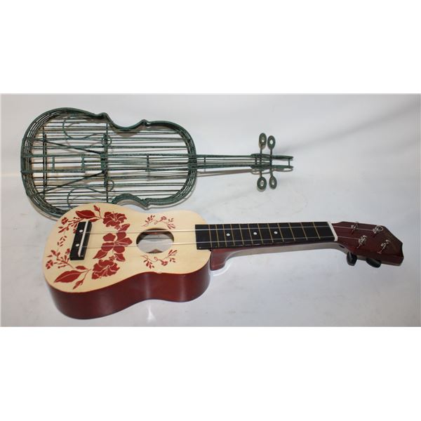 UKULELE & DECORATIVE VIOLIN WIRE SCULPTURE
