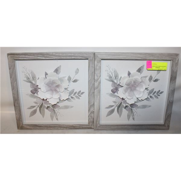2 PIECES FLORAL ART WORK 11"X11"