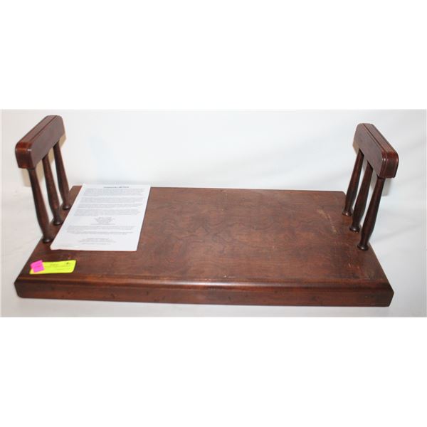 ANTIQUE WOOD TABLE TOP BOOK RACK- 23" X 12"