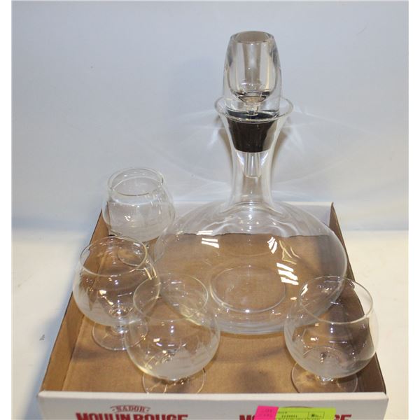 DECANTER W/4 TOSCANY ETCHED CLIPPER SHIP