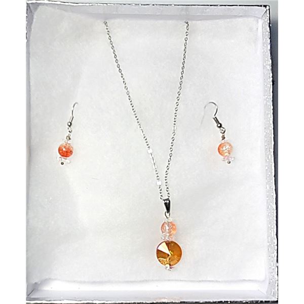 8)  CORAL "CRACKED ICE" DROP EARRINGS AND