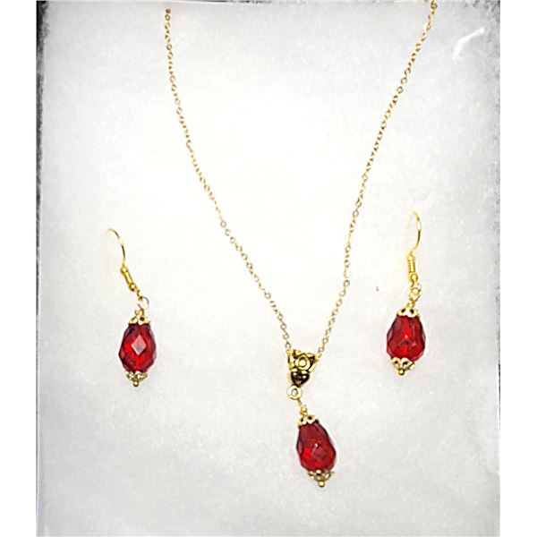 9)  GOLD TONE WITH DEEP CRIMSON DROP