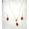 Image 1 : 9)  GOLD TONE WITH DEEP CRIMSON DROP
