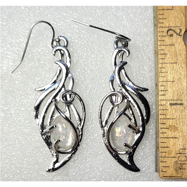 19)  SILVER TONE DROP EARRINGS WITH LAB