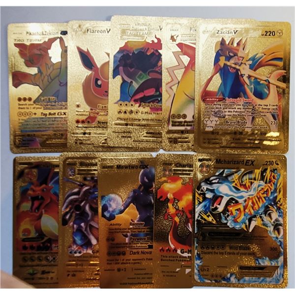 33)  LOT OF 10 POKEMON GOLD FOIL CARDS FOR