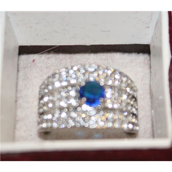 NEW SILVER TONED THREE ROWS OF WHITE RING SZ9