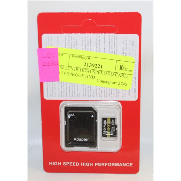 NEW 512GB HIGH-SPEED SD CARD, WATERPROOF AND