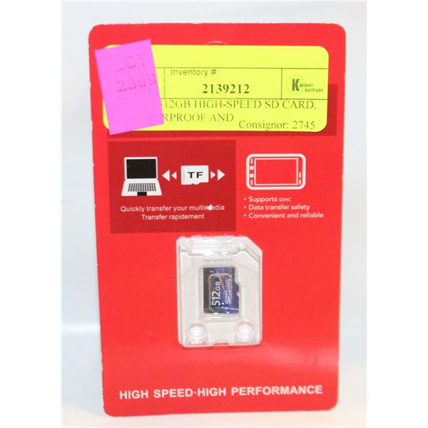 NEW 512GB HIGH-SPEED SD CARD, WATERPROOF AND