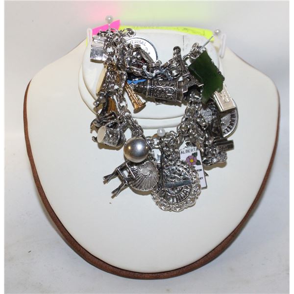 VTG SILVER CHARM BRACELET W/26 CHARMS - 56 GRAMS