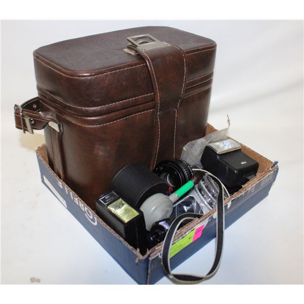 VINTAGE CAMERA CASE & ASSORTED ACCESSORIES