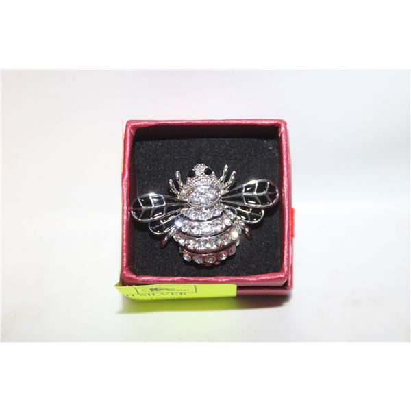 NEW BUMBLEBEE BROOCH SILVER AND CLEAR