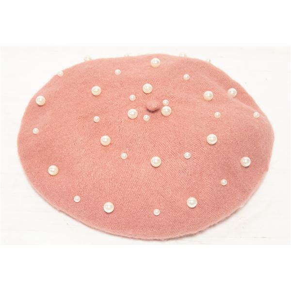 NEW FAUX PEARL BERET PINK WINTER ACCESSORY