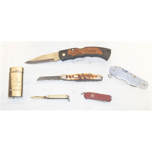 5 KNIVES, SOME VTG + NEW ZEALAND LIGHTER