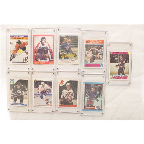 9 CLEAR CASED HOCKEY CARDS ASSORTED
