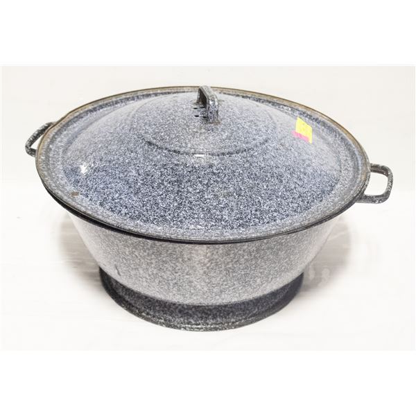 ANTIQUE DOUGH BOWL ENAMELED WITH LID-ESTATE