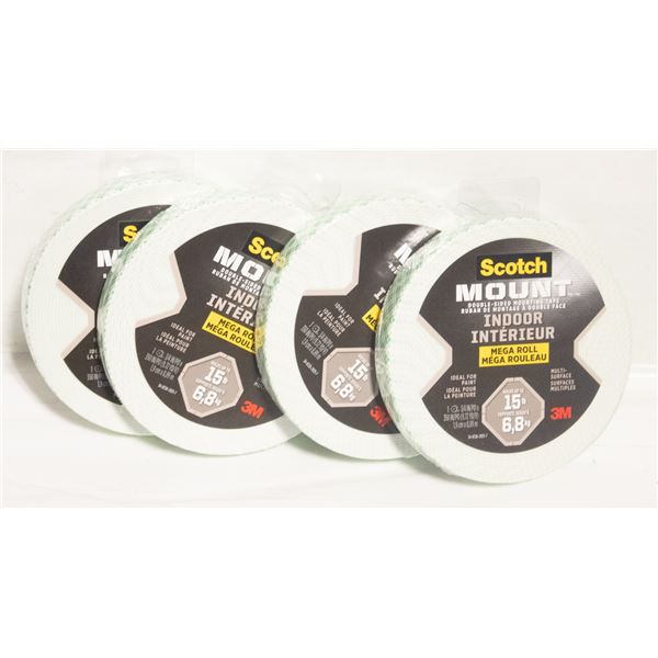 4 NEW ROLLS SCOTCH DOUBLE SIDED TAPE