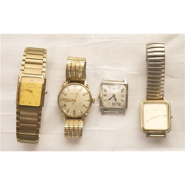 4 MENS WATCHS ELGIN (10K FILLED), BULOVA ETC