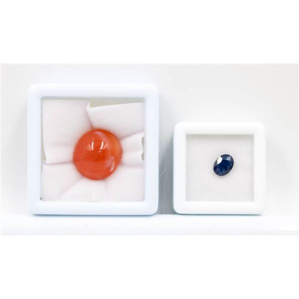#227- NATURAL ORAGE AGATE 15.75CT, BLUE SAPPHIRE 1