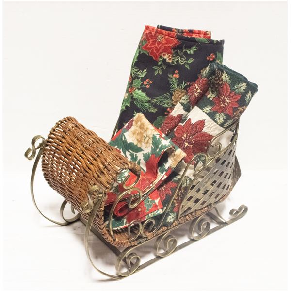 METAL AND WICKER CHRISTMAS SLEIGH 15" X