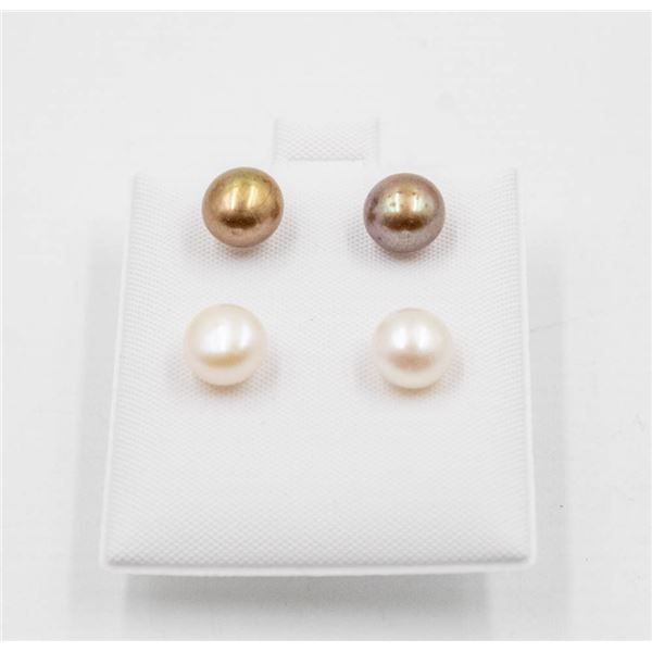 #178-NATURAL AKOYA PEARL STUD EARRINGS 2 PAIRS