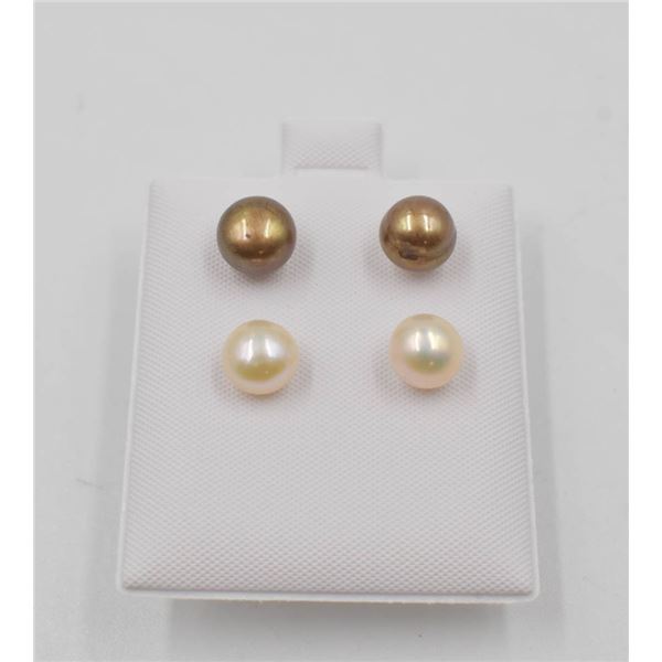 #182-NATURAL AKOYA PEARL STUD EARRINGS 2 PAIRS
