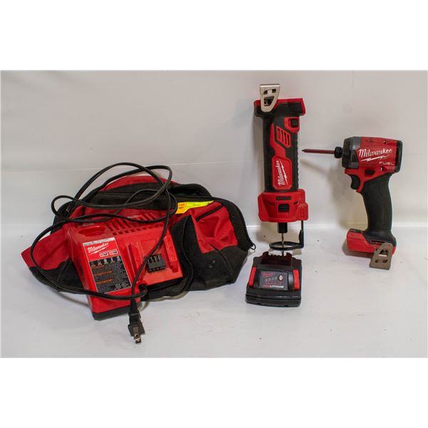 MILWAUKEE TOOLKIT WITH CUT OUT TOOL, IMPACT DRIVER