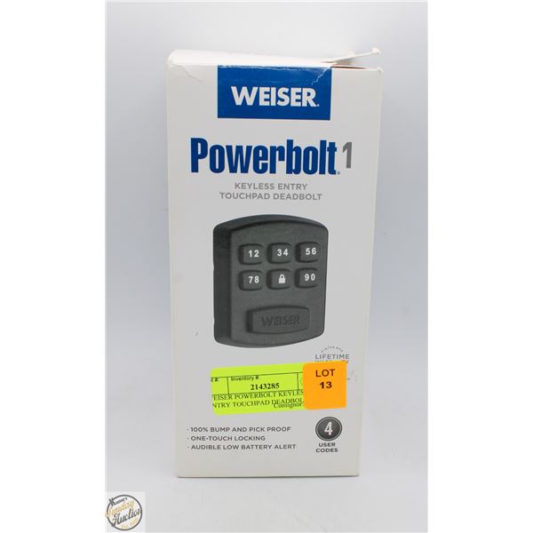 WEISER POWERBOLT KEYLESS ENTRY TOUCHPAD DEADBOLT