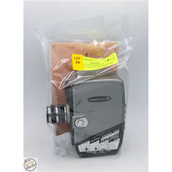 VINTAGE 1959 YASHICA 8 CAMERA+INSTRUCTION BOOKLET