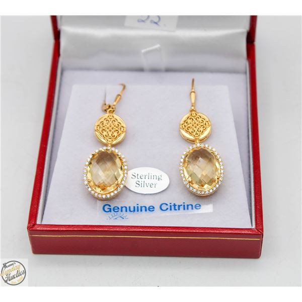 GENUINE CITRINE 925 SILVER EARRINGS