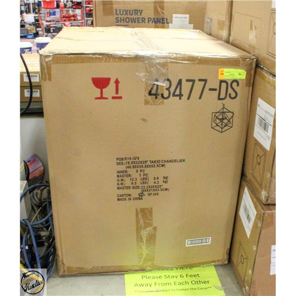 NEW W BOX 19" 2 LIGHT CHANDELIER GEOMETRIC PATTERN