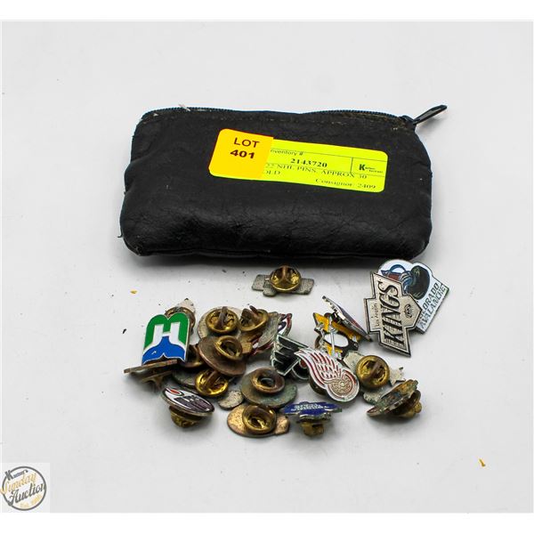 LOT OF 22 NHL PINS. APPROX 30 YEARS OLD