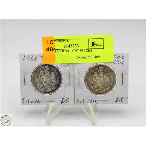 2 1966 SILVER 50 CENT PIECES
