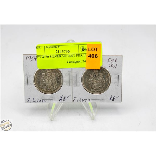 1959 & 60 SILVER 50 CENT PIECES